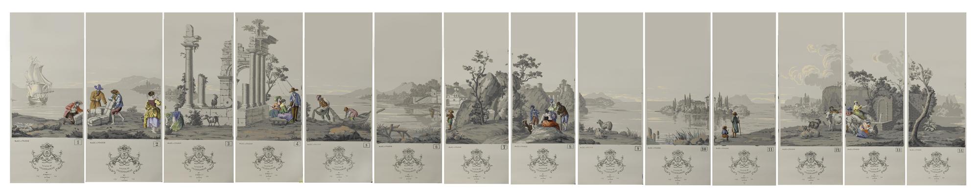 A Complete Set of Fourteen Zuber et Cie. La Cote de Villefranche Wallpaper Panels