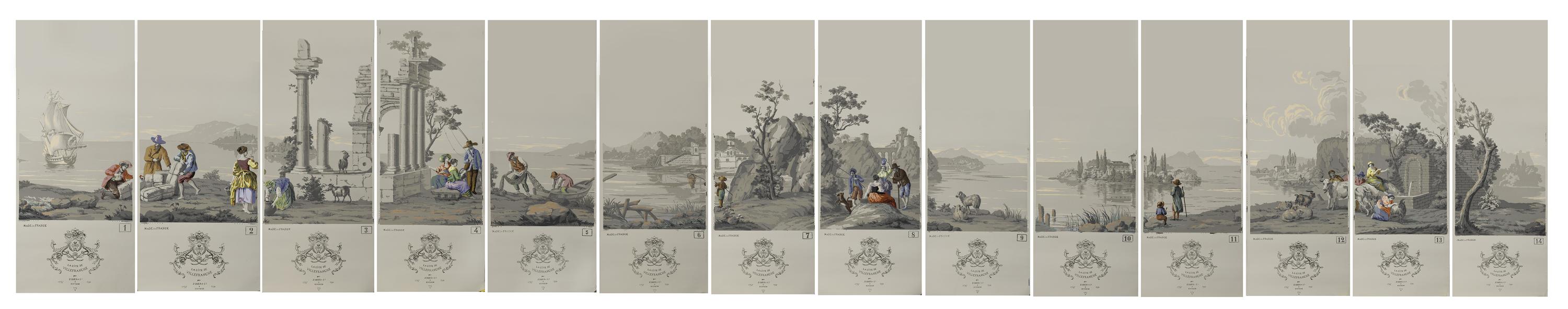 A Complete Set of Fourteen Zuber et Cie. La Cote de Villefranche Wallpaper Panels