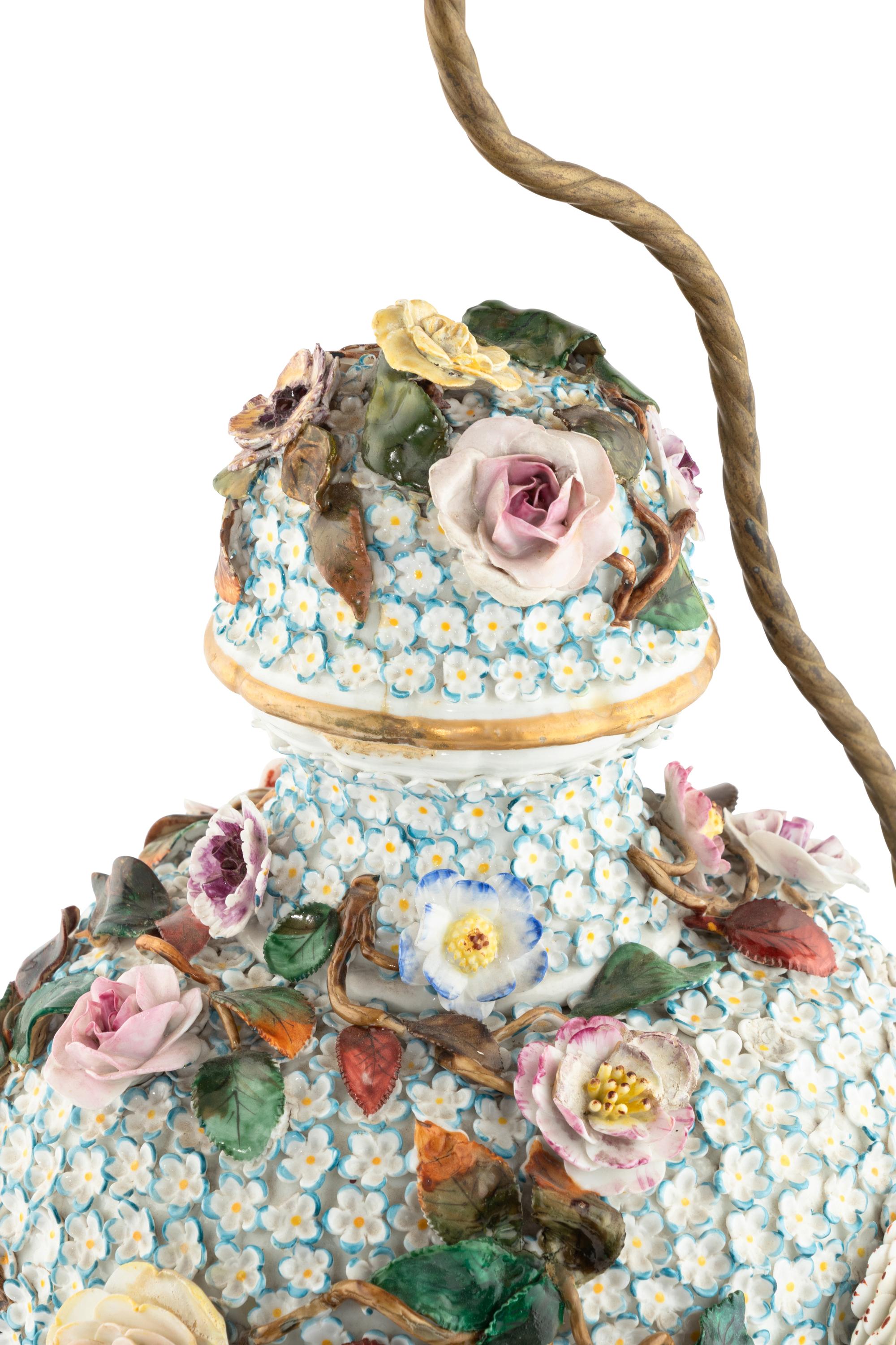 A Meissen Porcelain Schneeballen Covered Vase Mounted as a Lamp