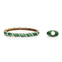 Green Enamel and Yellow Gold Ring and Bangle Bracelet