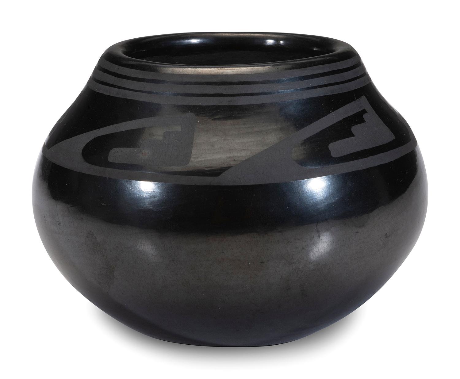 Blackware Pottery Jar, with Winged Motif, 1956-1959