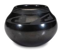 Blackware Pottery Jar, with Winged Motif, 1956-1959