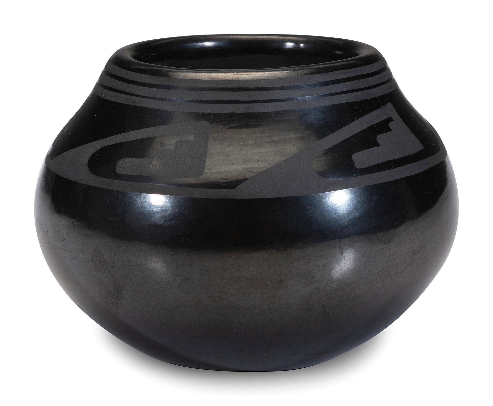 Blackware Pottery Jar, with Winged Motif, 1956-1959