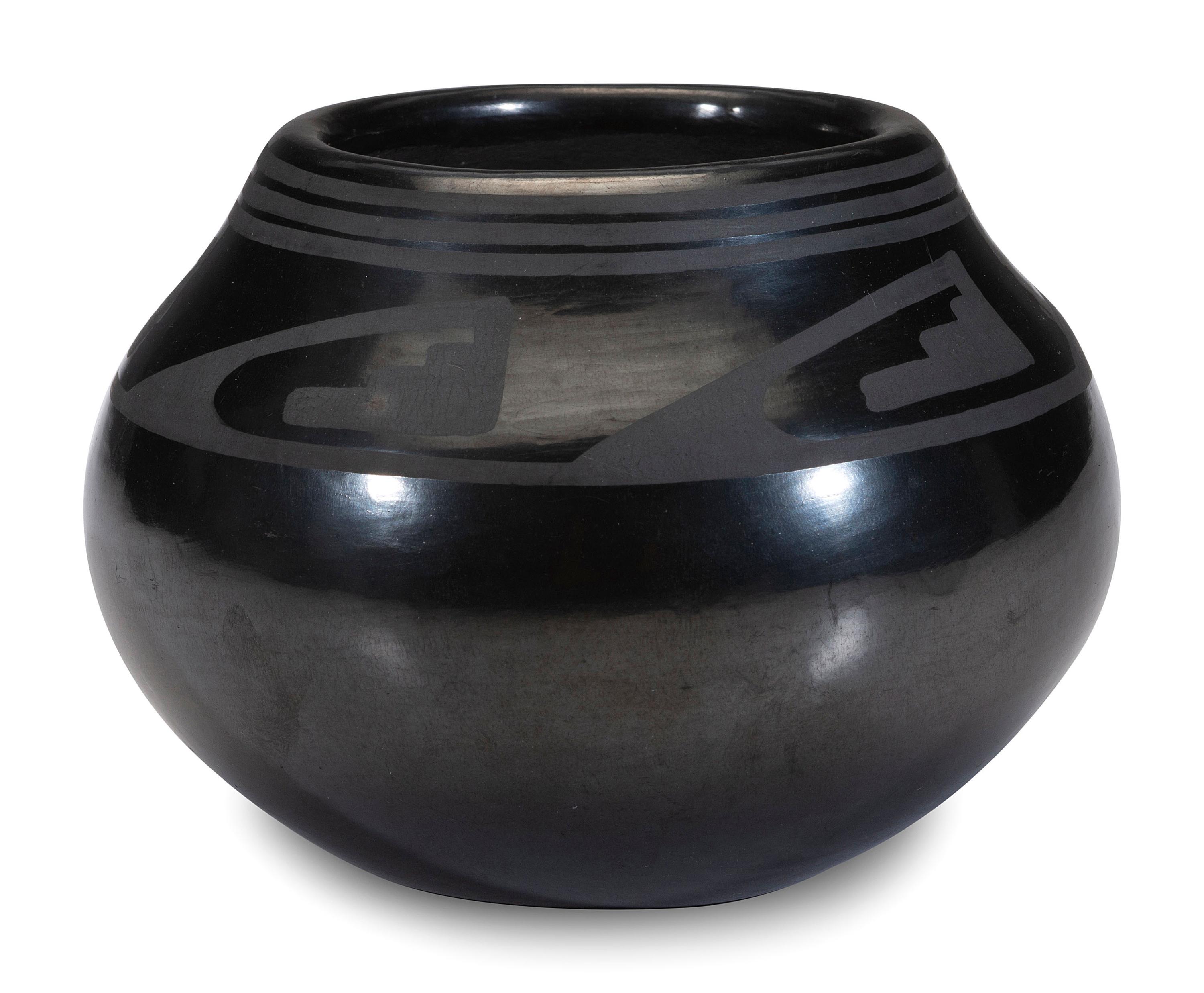Blackware Pottery Jar, with Winged Motif, 1956-1959