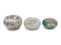 Three Chinese Famille Rose Porcelain Covered Seal Paste Boxes