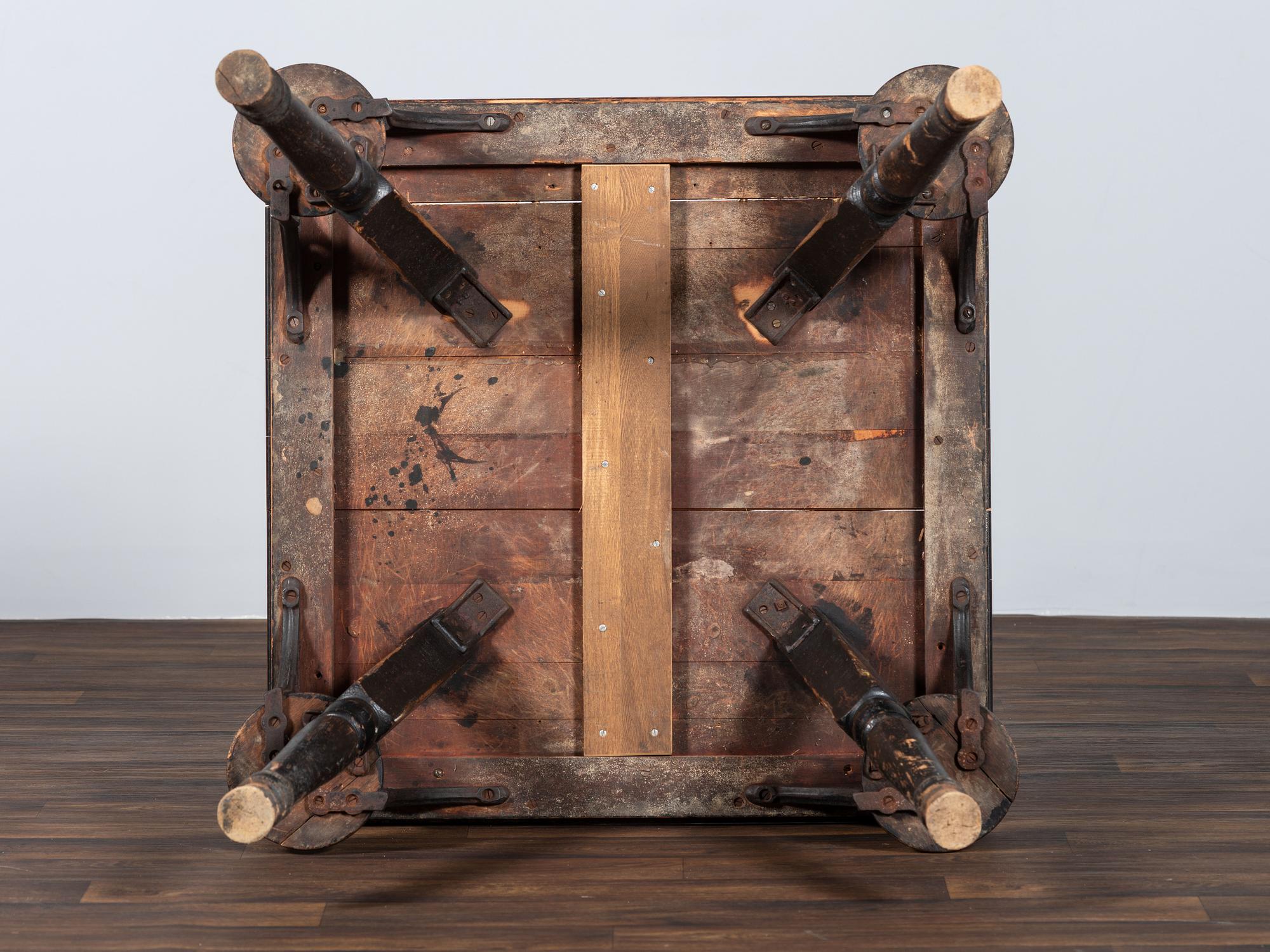A Country Painted and Turned Iron-Mounted Saloon Poker Table