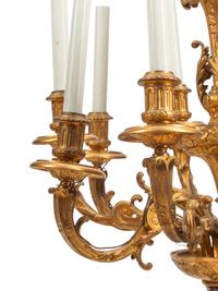A Pair of Napoleon III Gilt Bronze and Rouge Griotte Marble Ten-Light Candelabra