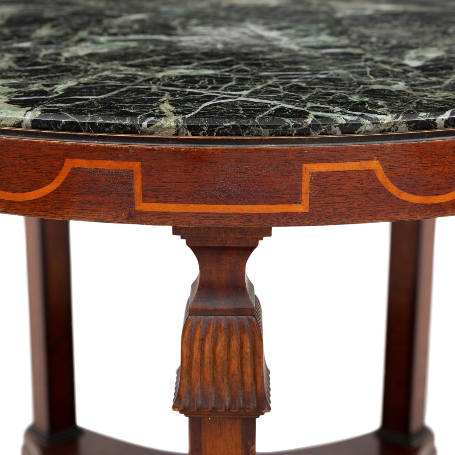 An Empire Style Inlaid and Ebonized Mahogany and Marble-Top Table