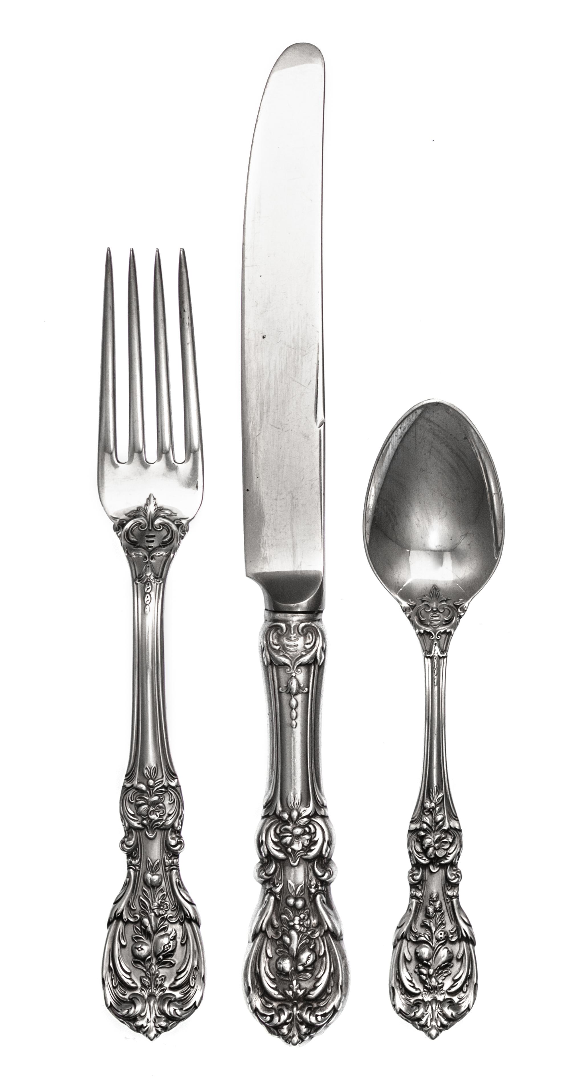An American Silver Flatware Service, Reed & Barton, Taunton, MA, Francis I pattern, comprising: 28 dinner knives 12 steak knives 28 din