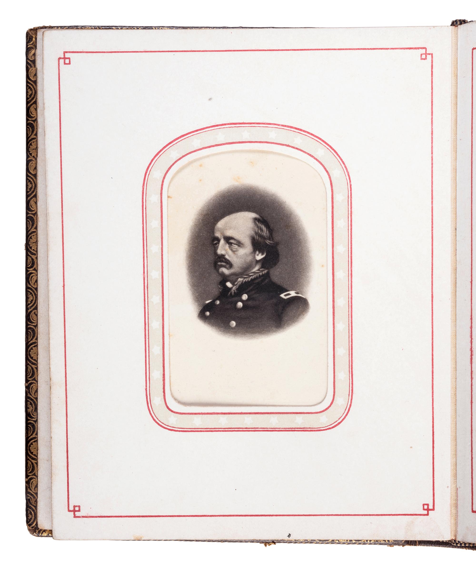Patriotic album containing 24 engraved CDVs of Union generals. New York: Leavitt & Allen, 1862.