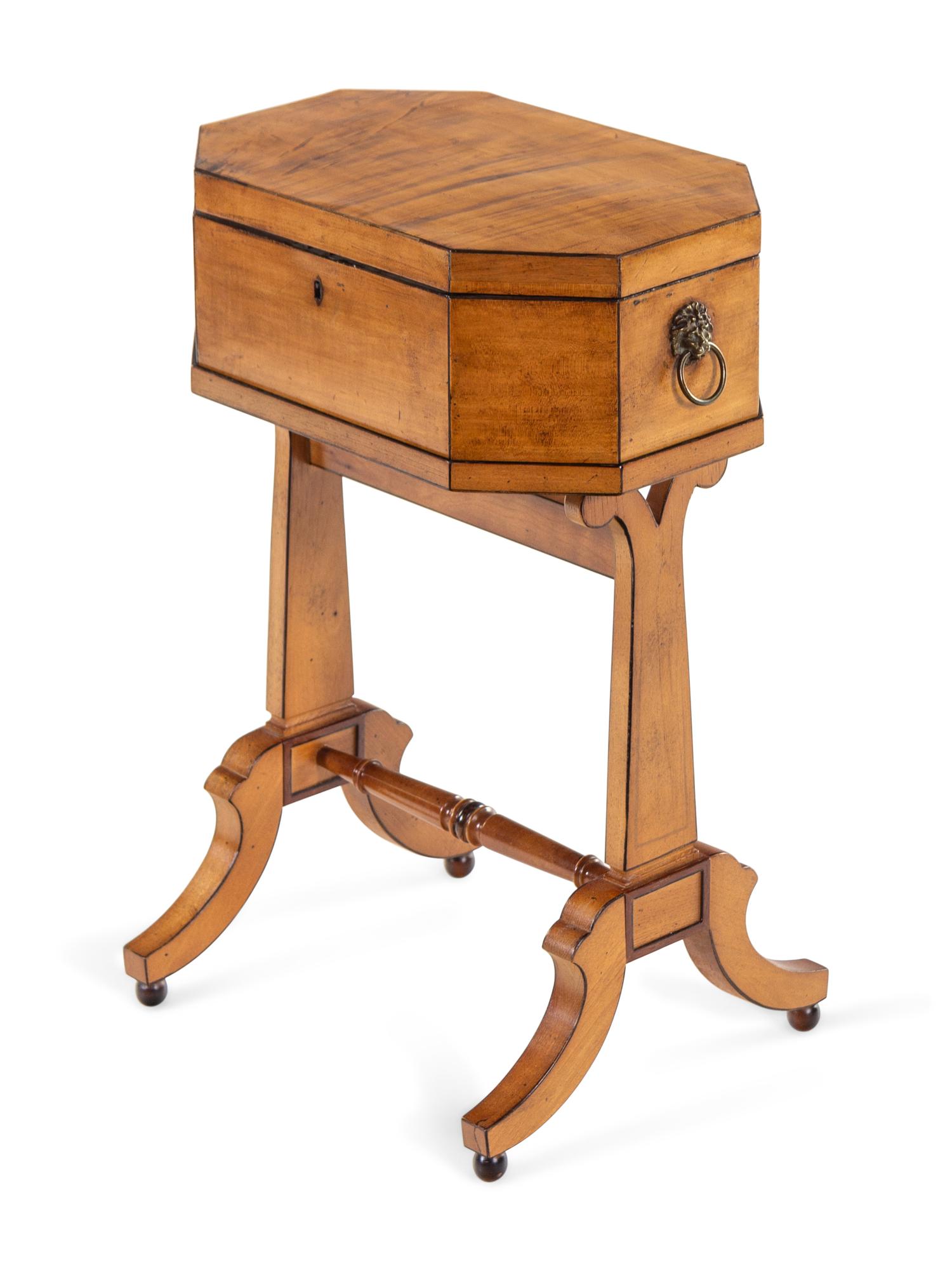 A Regency Inlaid Satinwood Octagonal Document Box on Stand