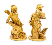 A Pair of Continental Gilt Bronze Putto Ornaments