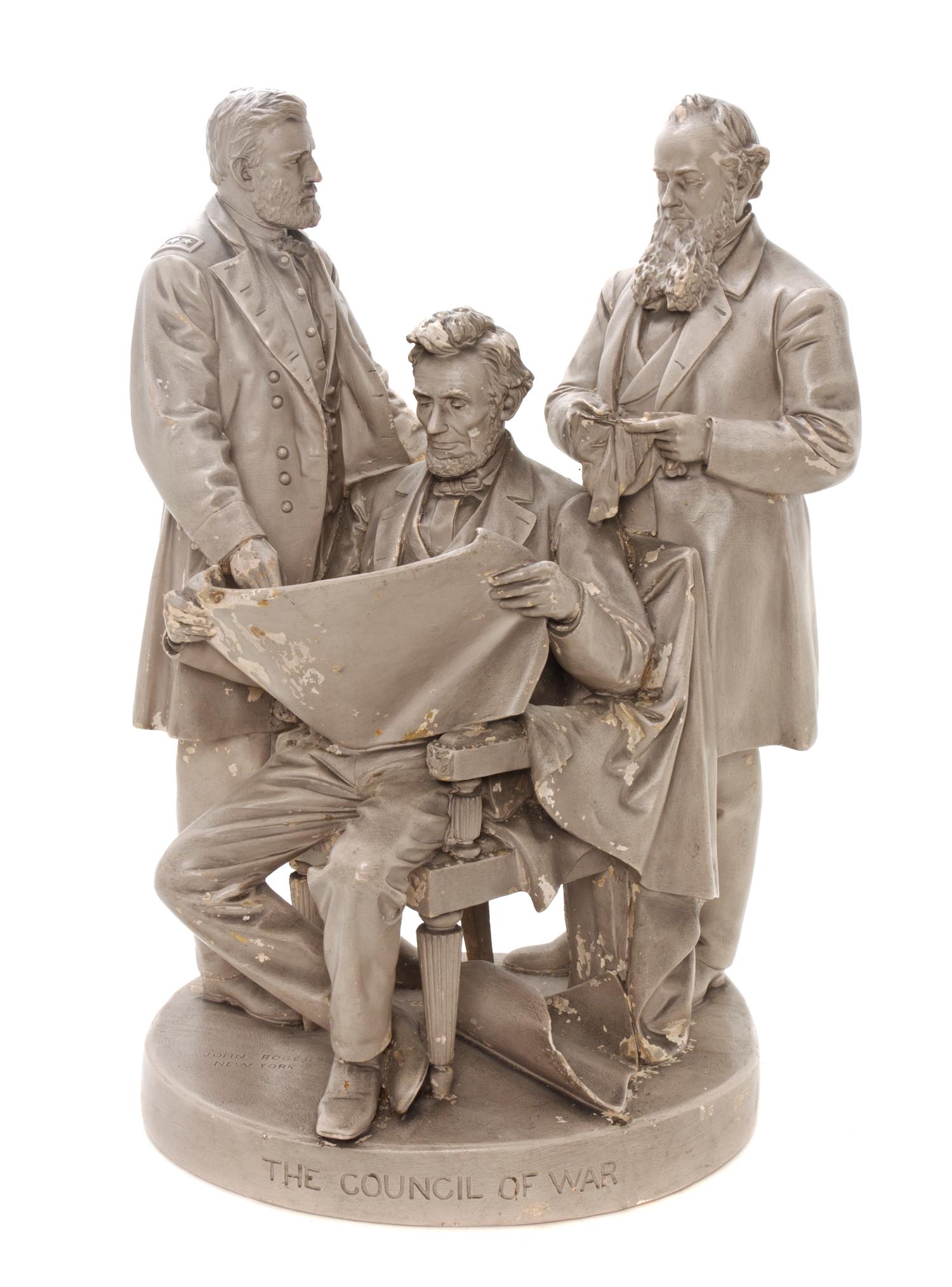 An American Painted Plaster Figural Group, John Rogers (1829-1904), Height 38 inches.