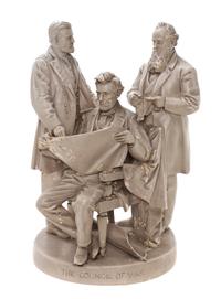 An American Painted Plaster Figural Group, John Rogers (1829-1904), Height 38 inches.