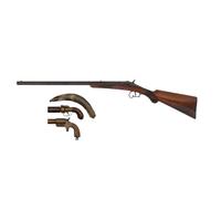 Belgian Warnant Flobert .32 Rimfire Rifle, Reproduction Pepperbox, and Brass Flare Pistol