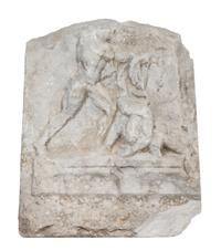 A Roman Marble Relief Depicting Heracles Slaying Hippolyta Height 23 x width 20 x depth 4 1/2 inches. — CIRCA 1ST-2ND CENTURY C.E.