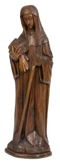 A Continental Carved Wood Standing Figure Height 47 inches. — 15TH CENTURY