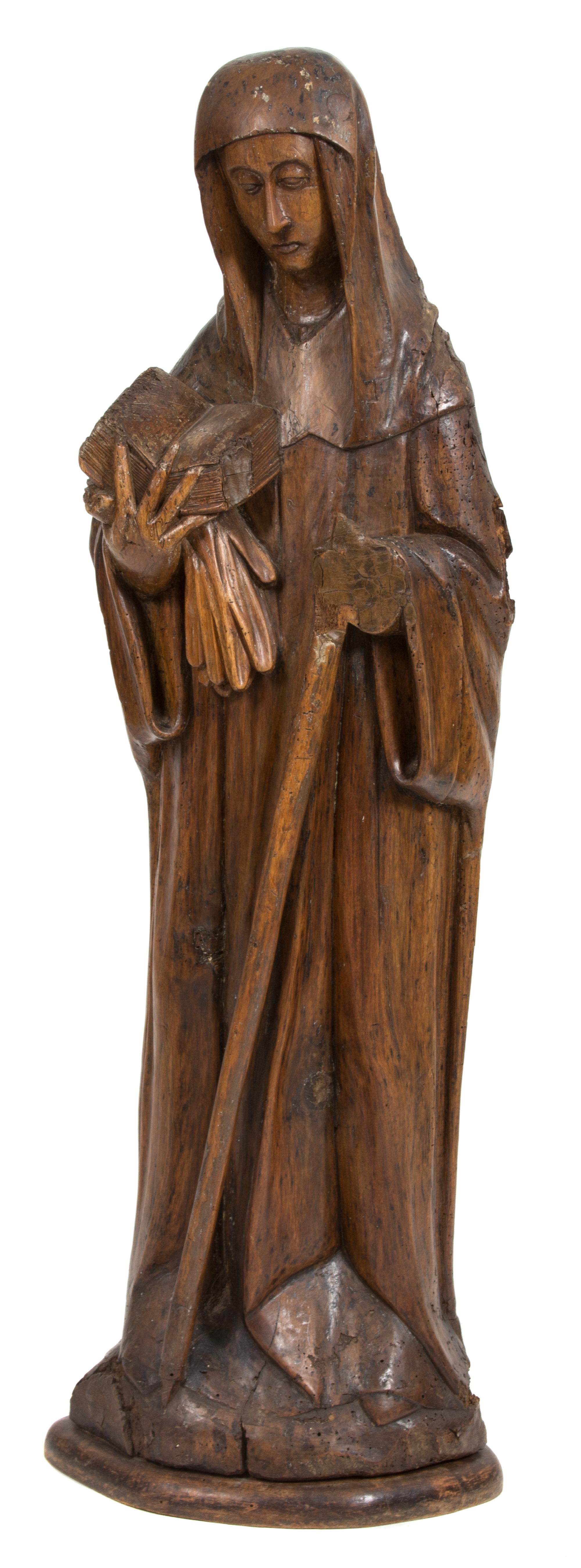 A Continental Carved Wood Standing Figure Height 47 inches. — 15TH CENTURY