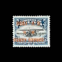 [SURCHARGE ERROR] BOLIVIA. Airmail. 1930. 25c. Dark Blue & Black with Bronze Surcharge, (#C22a), Inverted Surcharge