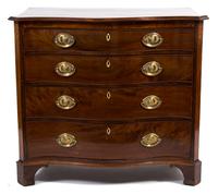 A George II Inlaid Mahogany Serpentine Chest of Drawers Height 33 3/4 x width 37 1/2 x depth 19 3/4 inches. — 19TH CENTURY