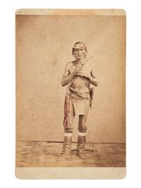 [NATIVE AMERICANS]. Cabinet card of armed Navajo scout, possibly for Gen. George Crook. Ca 1880s.