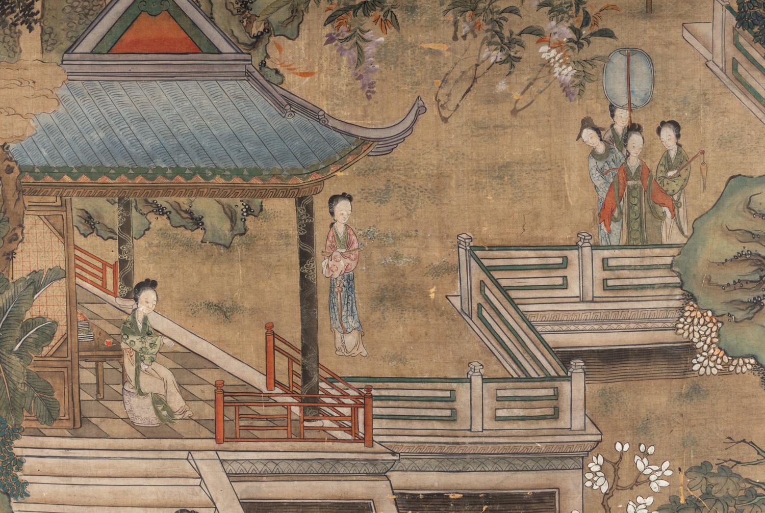 A Pair of Chinese Ink and Color on Silk Scroll Paintings