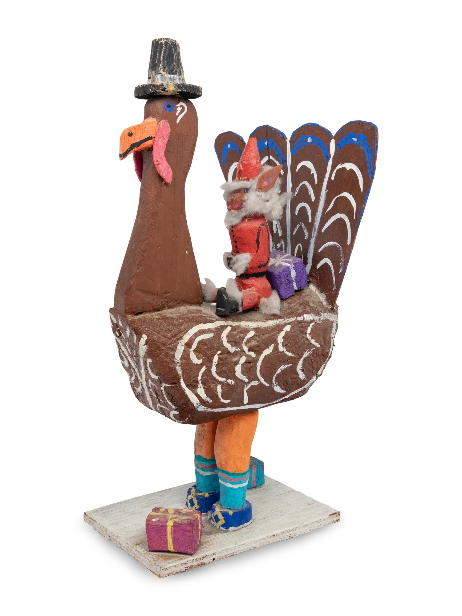 A Carved and Painted Wood Folk Art Christmas Turkey