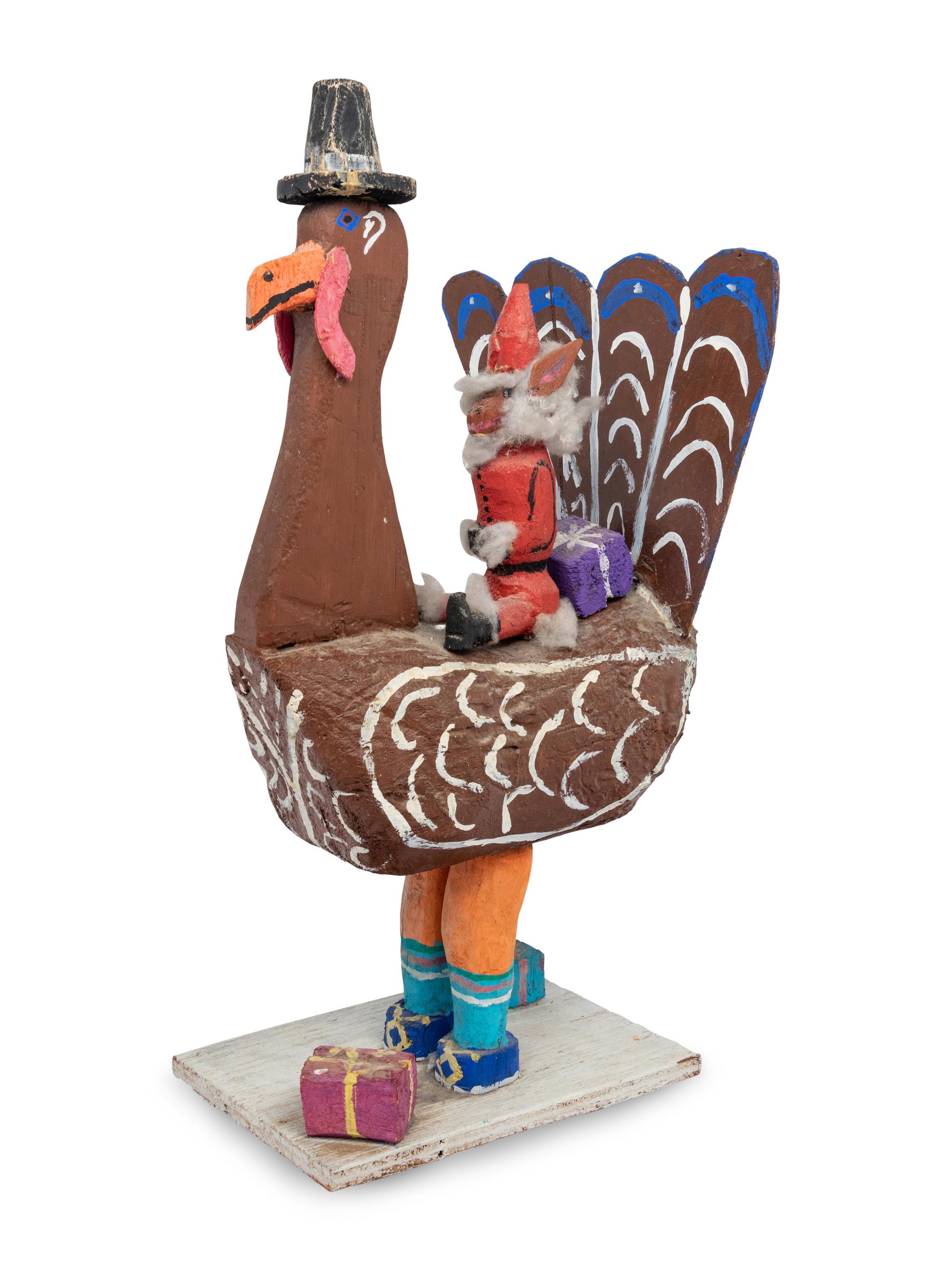 A Carved and Painted Wood Folk Art Christmas Turkey