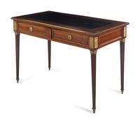 A Louis XVI Style Brass Mounted Mahogany Bureau Plat