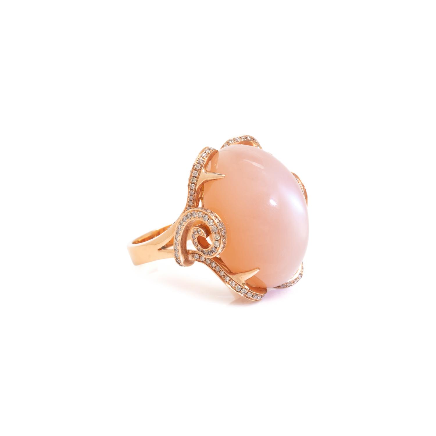 ROSE GOLD, ORANGE MOONSTONE AND DIAMOND RING