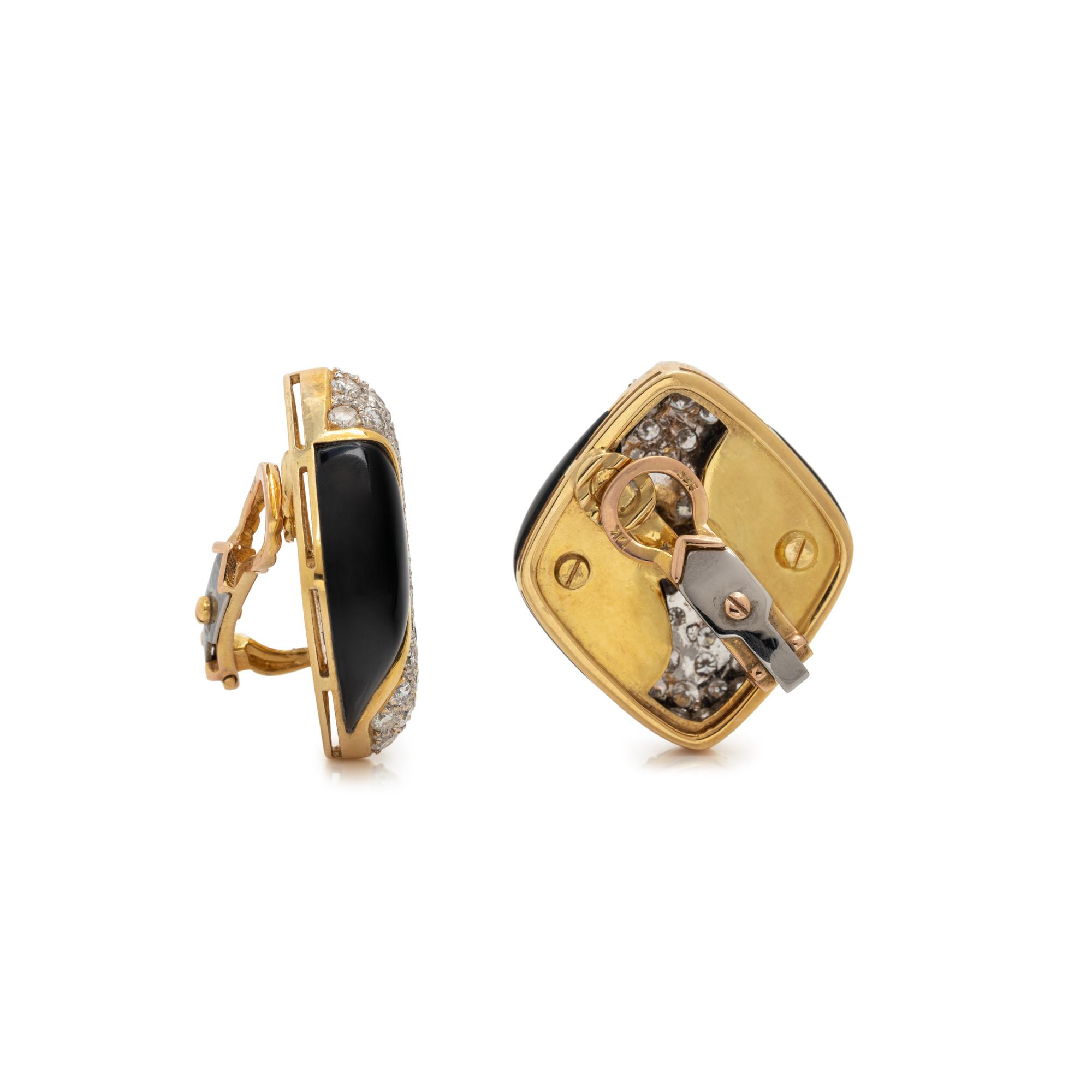 ONYX AND DIAMOND EARCLIPS