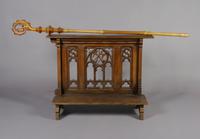A Gothic Style Oak Prie-Dieu, Height 32 x width 43 1/2 x depth 17 1/2 inches.
