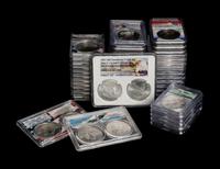 A Collection of Forty-Eight Graded Silver Eagle Mint and Proof Coins