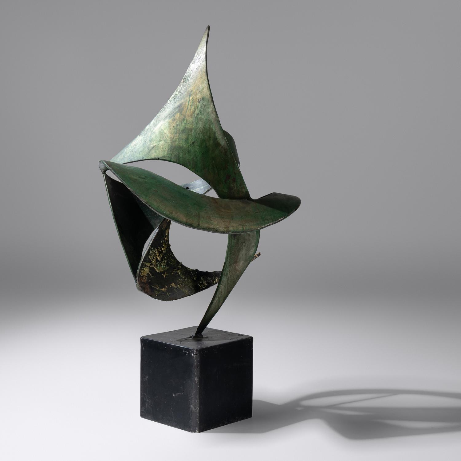 Cradle torch cut, acid etched verde sculpture