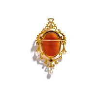 ANTIQUE, CHERUB CAMEO, YELLOW GOLD, AND CULTURED PEARL PENDANT BROOCH