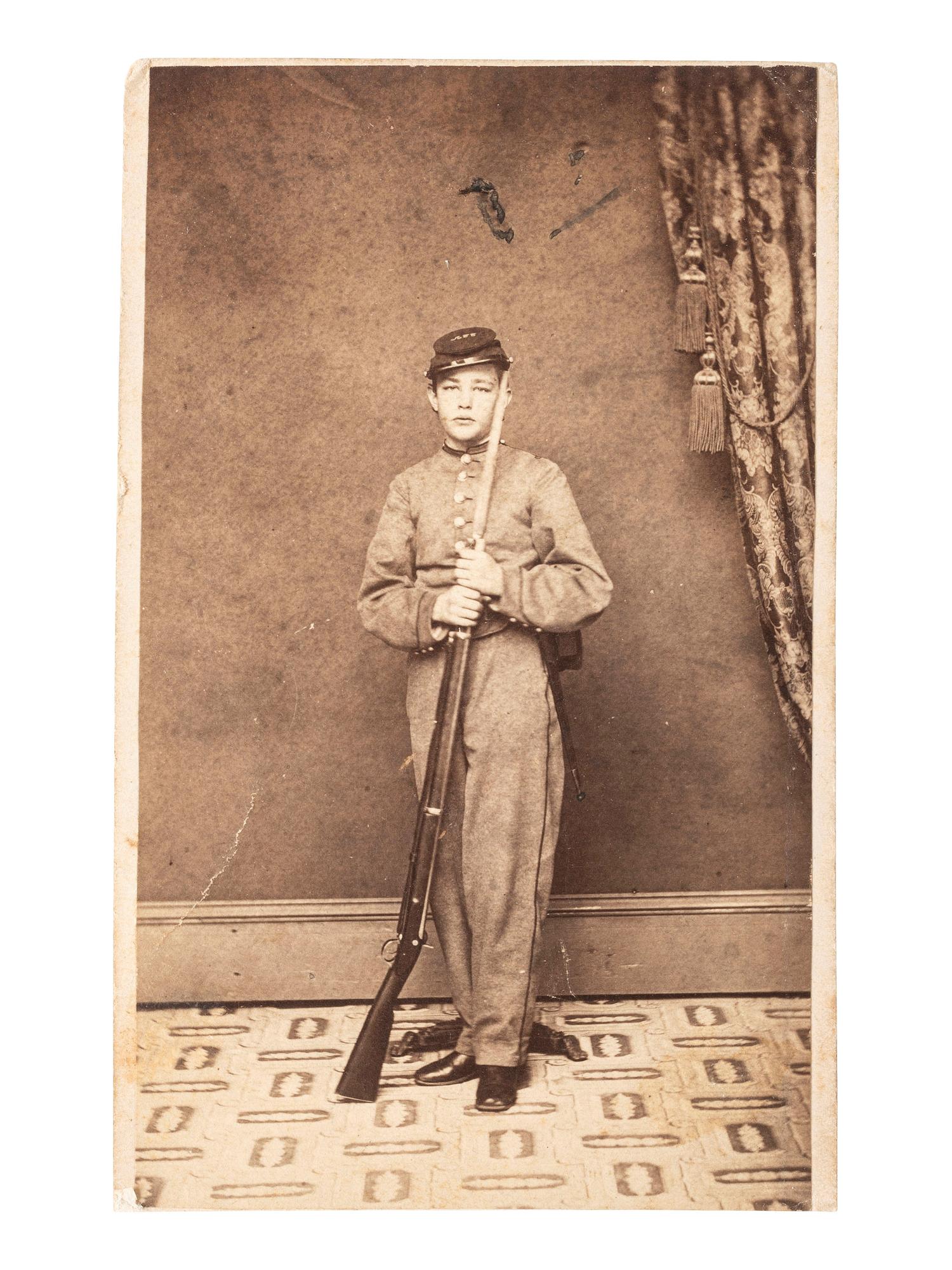 [CIVIL WAR]. BURCAW, S.W., photographer. CDV of young cadet with musket. Allentown, PA.