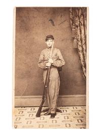[CIVIL WAR]. BURCAW, S.W., photographer. CDV of young cadet with musket. Allentown, PA.