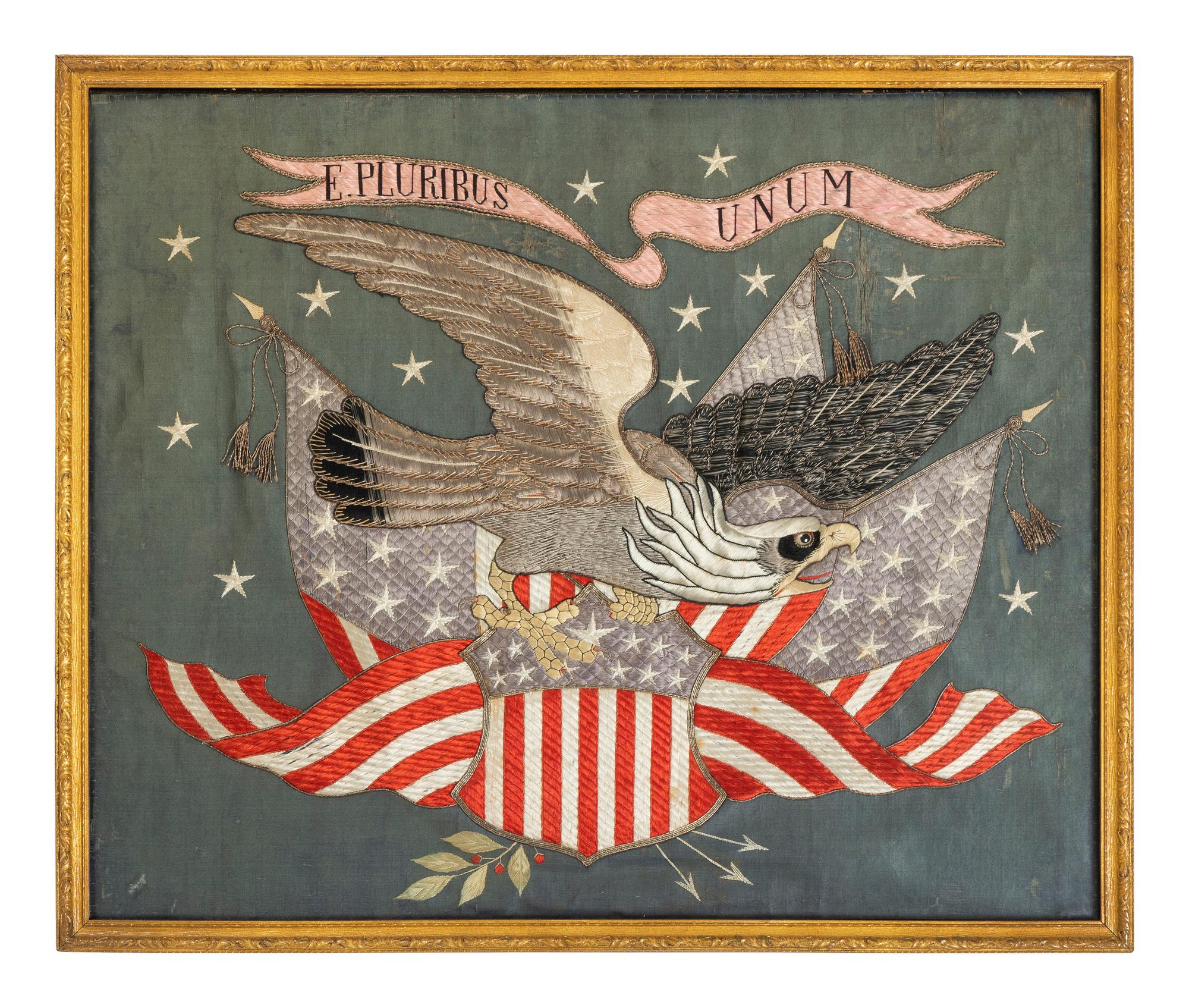 A Chinese Export Stumpwork Embroidered Patriotic Picture