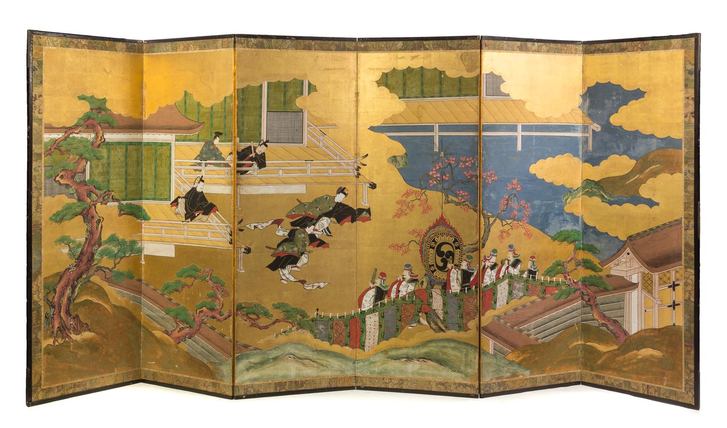 A Japanese Six-Fold Floor Screen Height 69 x width of each panel 24 inches. — EDO PERIOD
