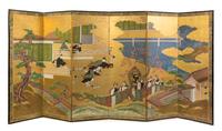 A Japanese Six-Fold Floor Screen Height 69 x width of each panel 24 inches. — EDO PERIOD