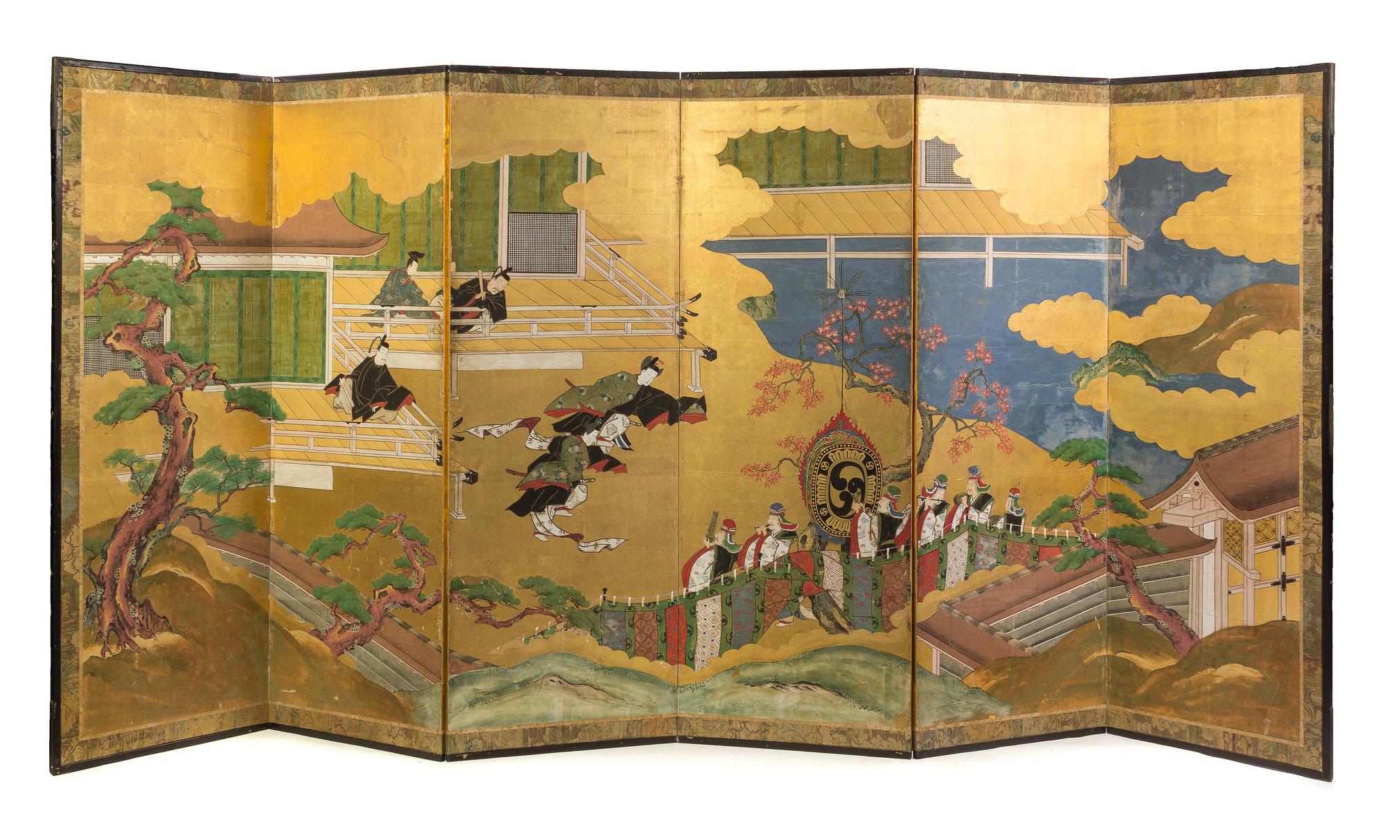 A Japanese Six-Fold Floor Screen Height 69 x width of each panel 24 inches. — EDO PERIOD