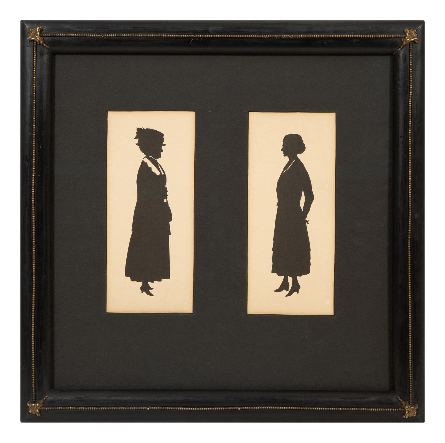 A Pair of Beatrix Sherman Cut Paper Silhouettes Framed as One