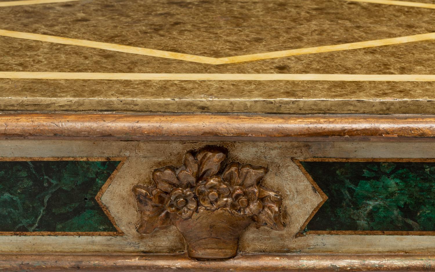 A Pair of Italian Faux Marble Painted Console Tables