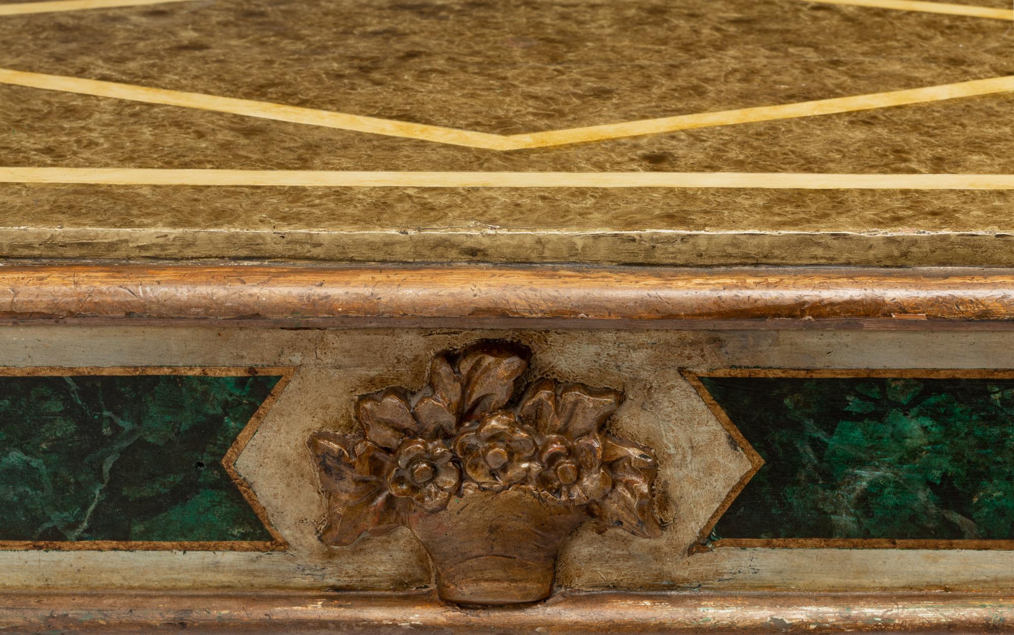 A Pair of Italian Faux Marble Painted Console Tables