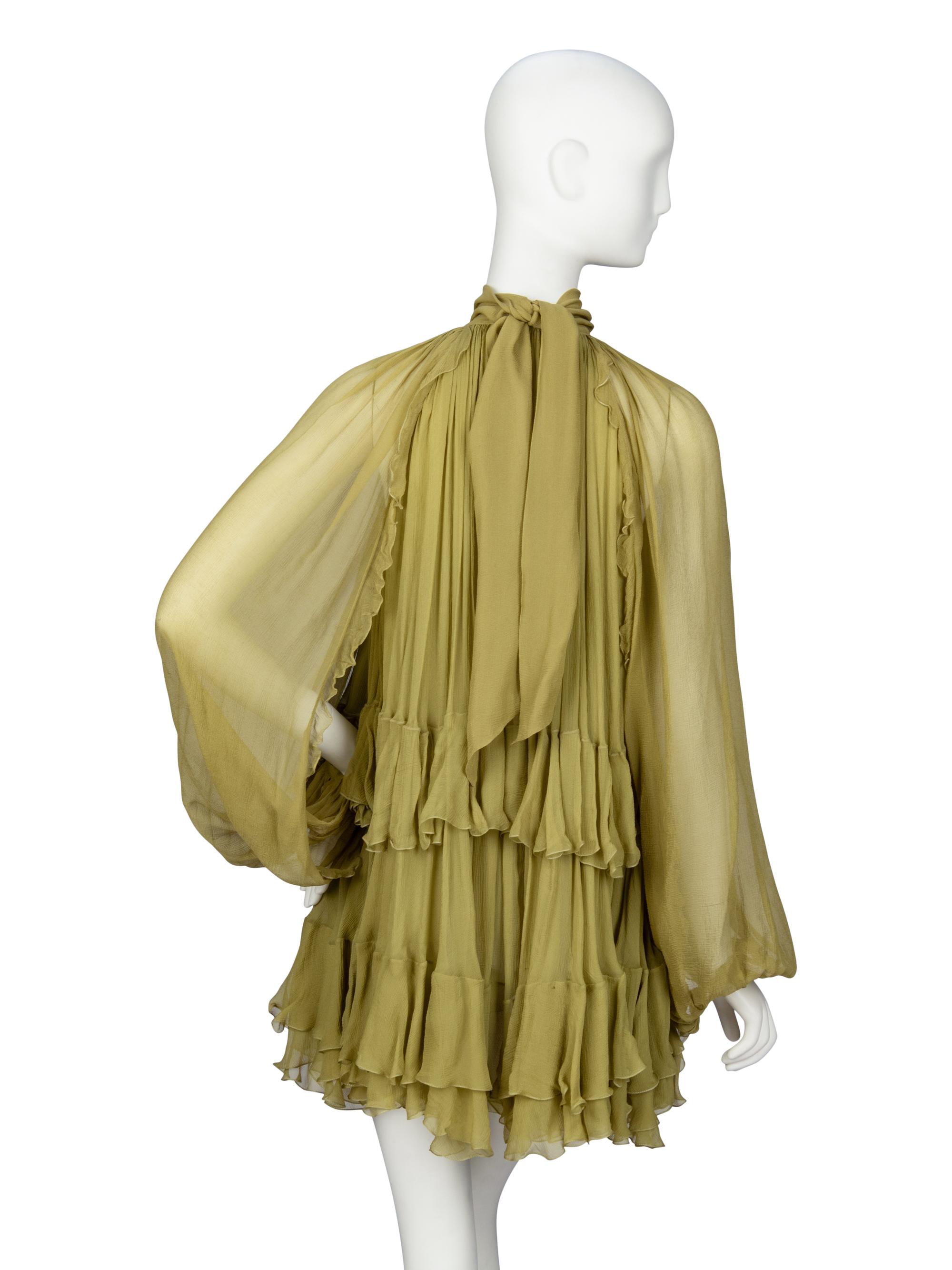 CHLOÉ, GREEN RUFFLE MINIDRESS