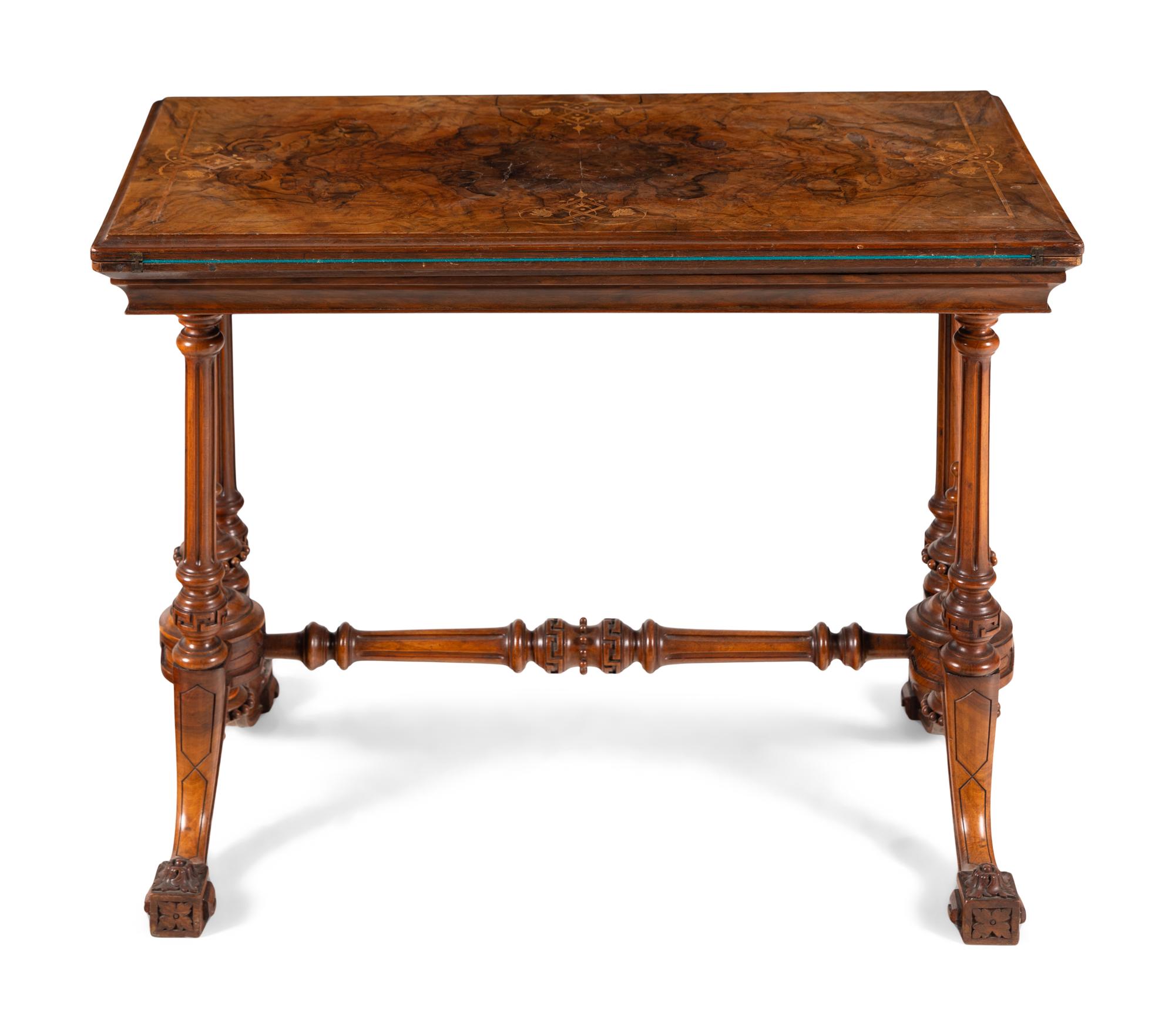 A Victorian Burlwood and Inlaid Games Table