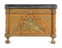 A Louis XVI Style Gilt Metal Mounted Marble-Top Commode à Vantaux After the Model by Guillaume Benneman