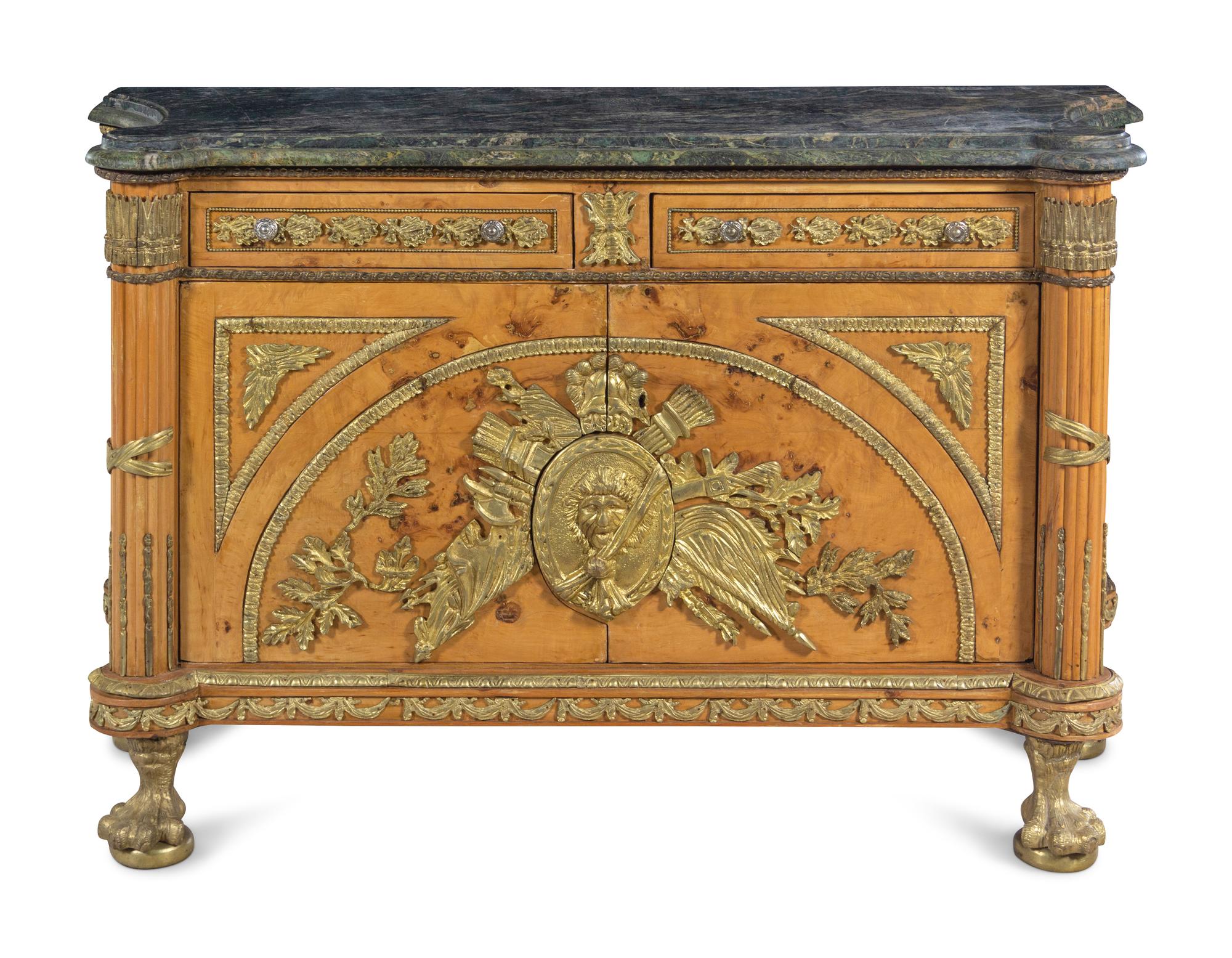 A Louis XVI Style Gilt Metal Mounted Marble-Top Commode à Vantaux After the Model by Guillaume Benneman