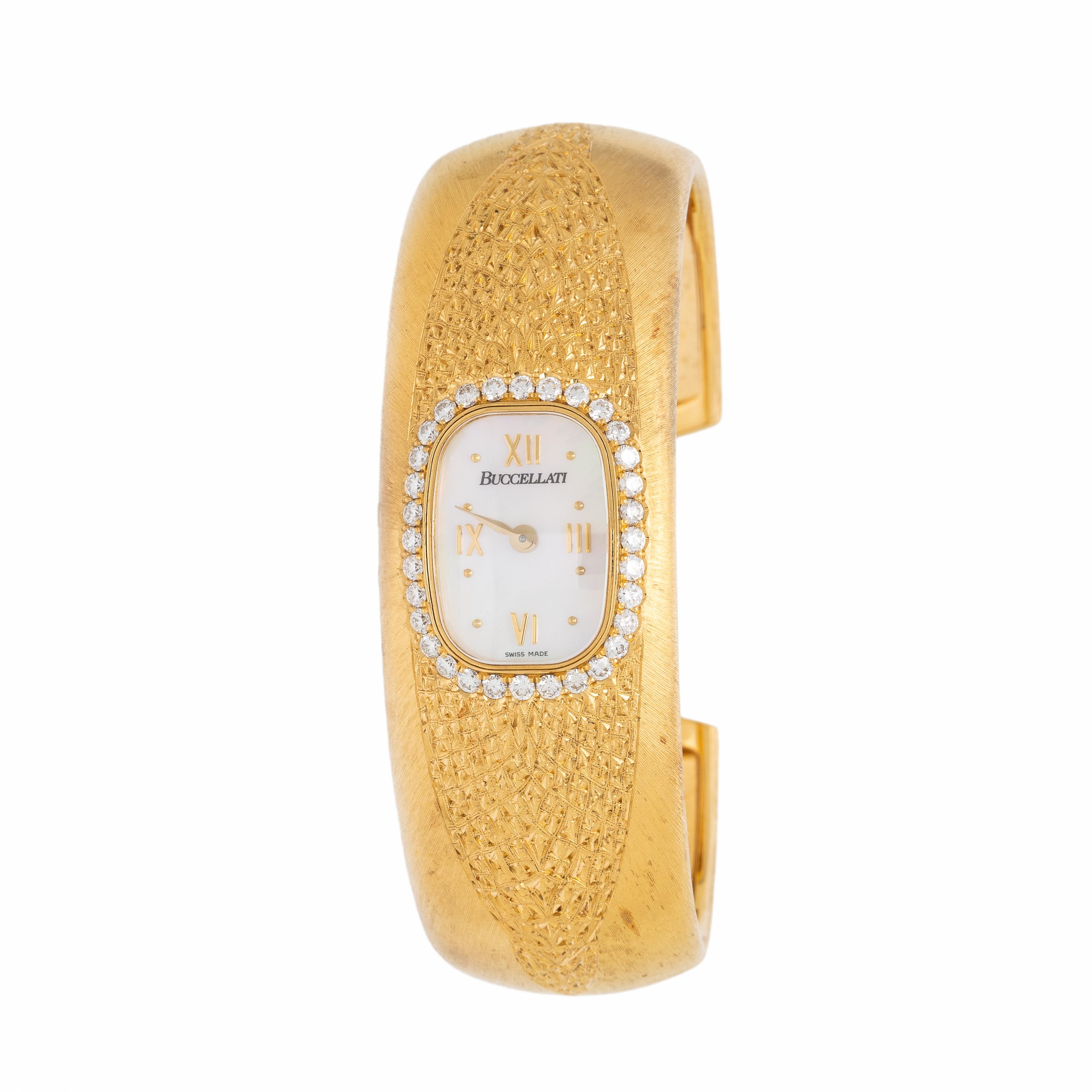 Buccellati, 18K Yellow Gold and Diamond Cuff Bracelet Watch