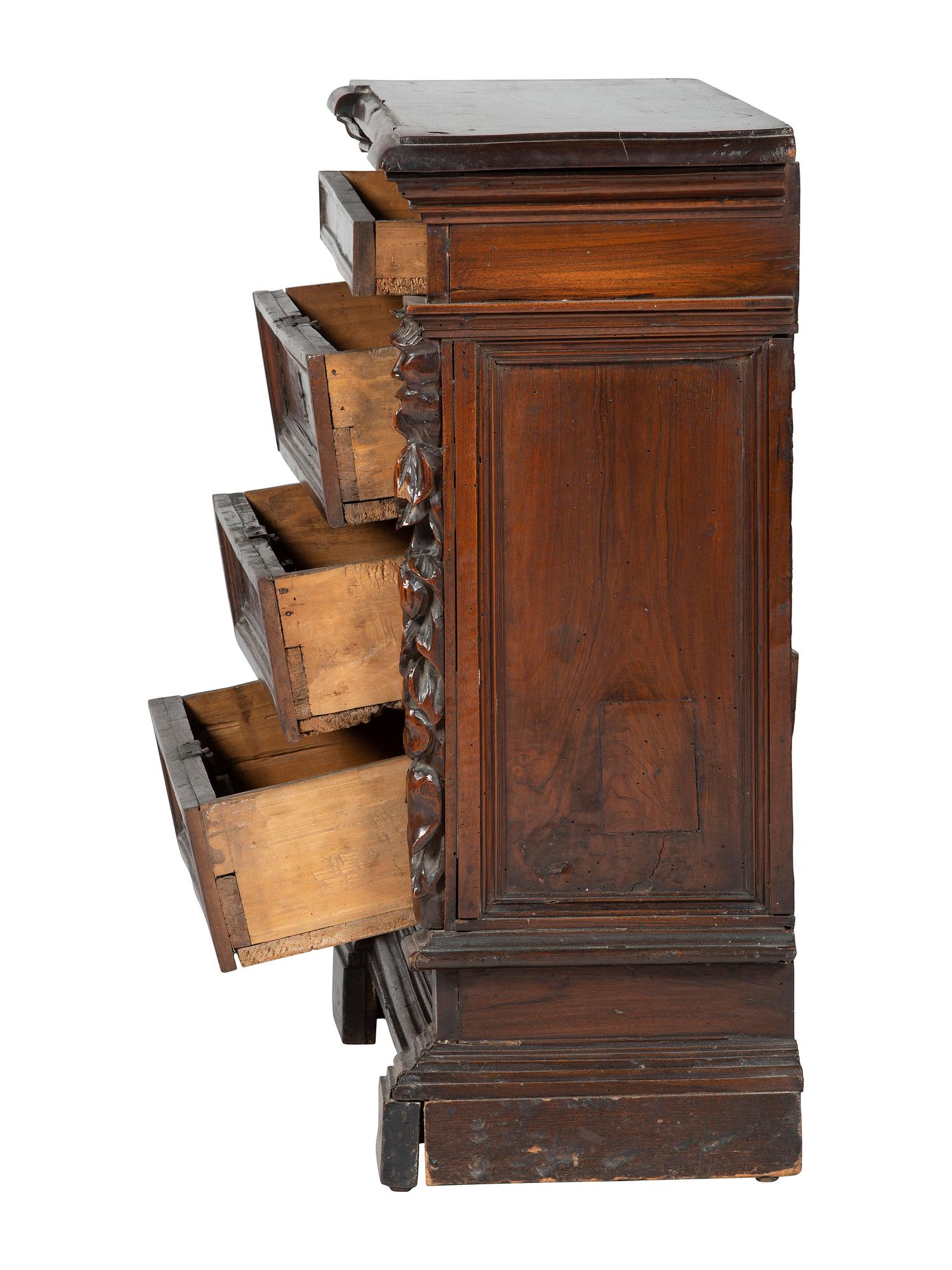 A Continental Floral Carved Walnut Diminutive Chest